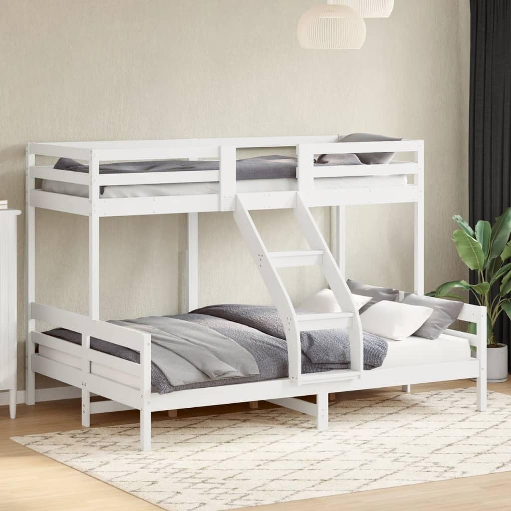 Litera De Madera De Pino Maciza 80x200 Cm - Cama Infantil/Juvenil Con Barandillas, Color Blanco