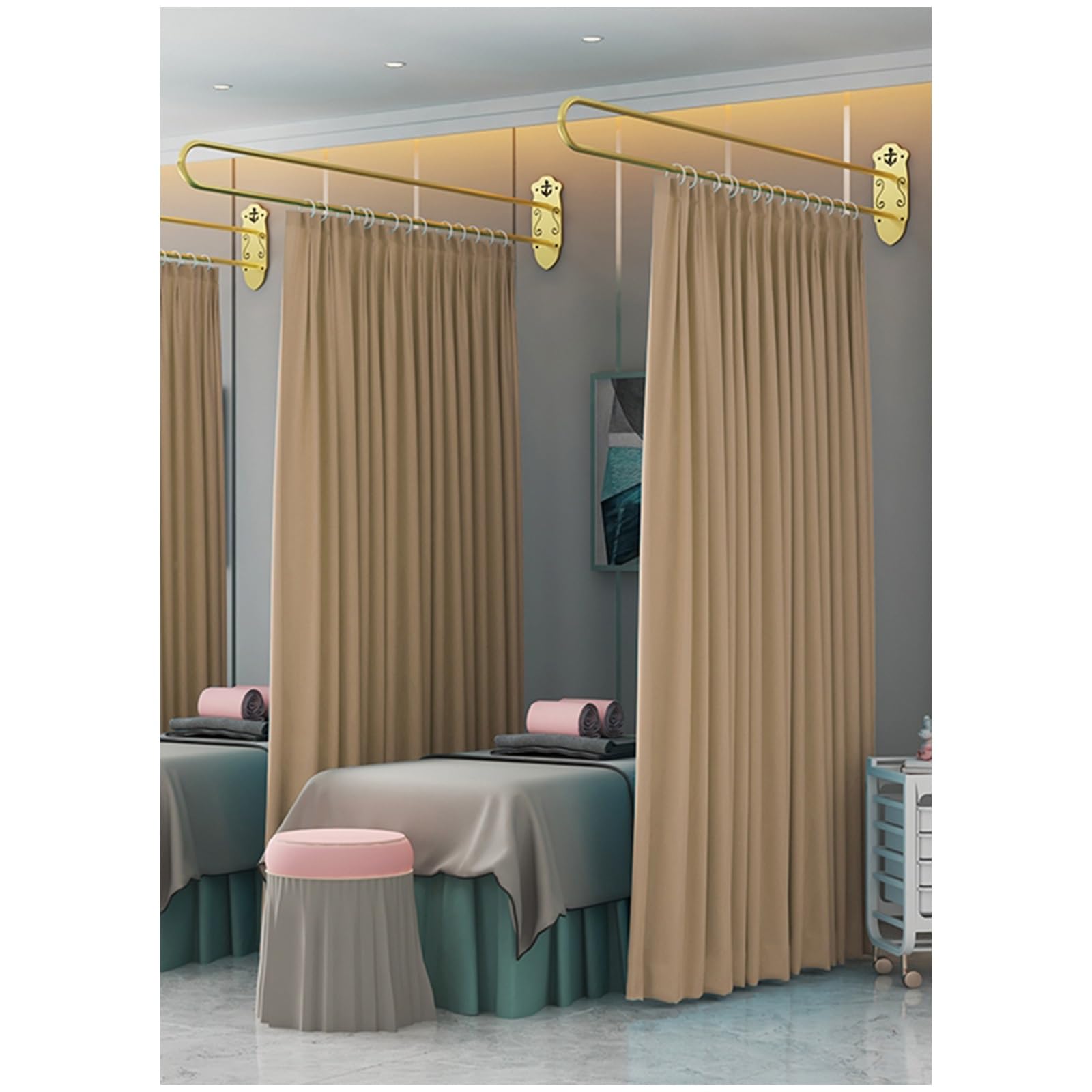 GLDYTVF Set of 3/2/1 Gold U Shaped Metal Curtain Rods for Room Dividers Ideal for Beauty Salons Rooms Hospitals 200cm/6.6ft Length Easy to Install