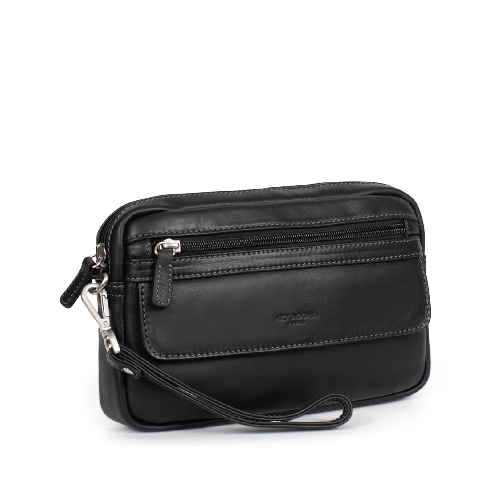 Hexagona Pochette en Cuir ref 47969 Noir 23 * 15 * 4 c