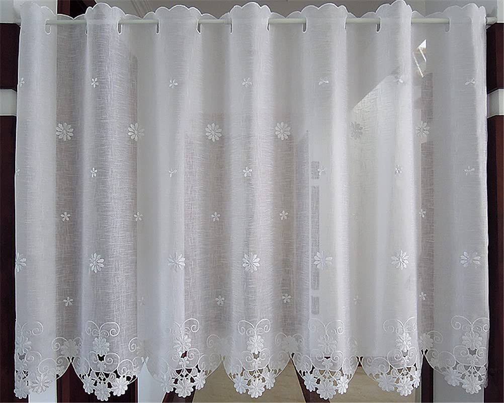 Cortina corta para cocina en estilo rural bordado blanco de 150x120cm
