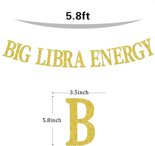 Miniatura 2 de Pancarta de energía Libra grande con purpurina dorada, 12 constelaciones del zodiaco libra, horóscopo, decoración de fiesta de cumpleaños de