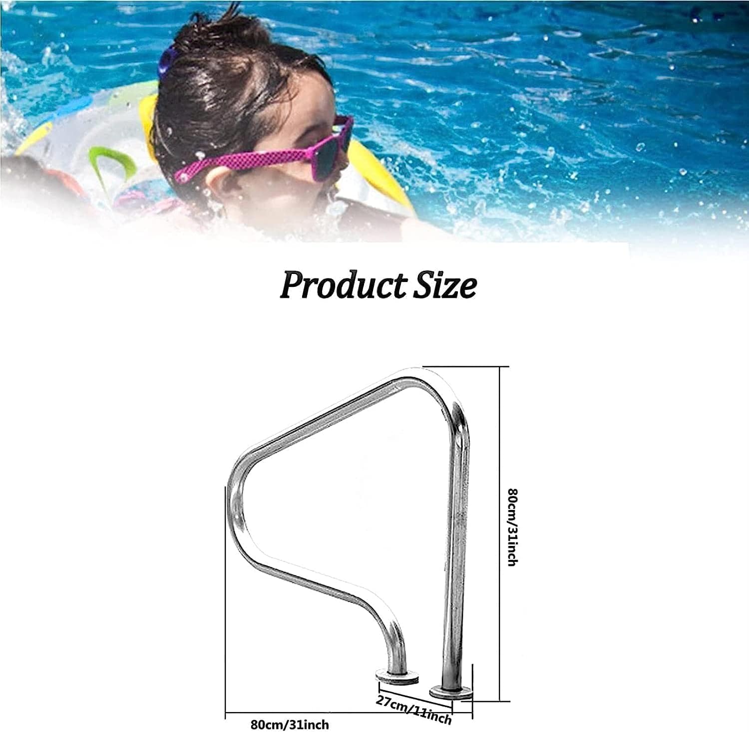 Swimming Pool Safety Hand Rail 1PCS Swimming Pool Handrails, Safety Grips for Ramp Railings, Easy-to-Assemble Spa Handrails, Ladder Step Handrail for Garden Backyard Pools