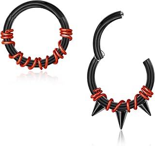 2 piercings para el septum, color negro/acero, bisagra, acero quirúrgico, 8 mm, 10 mm