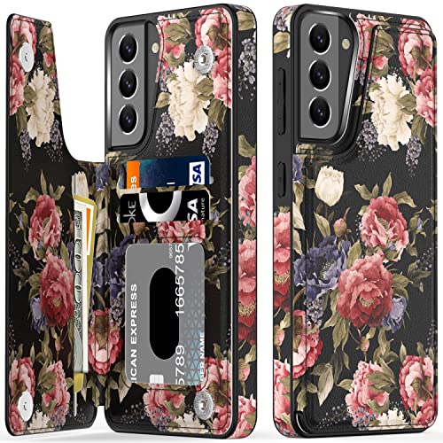Leto Galaxy S21 Plus Case,Luxury Flip Folio Leather Wallet Case Cover With Fashion Designs For Girls Women,Protective Phone Case For Samsung Galaxy S21+ Plus 6.6" White Pink Flowers #TOP16