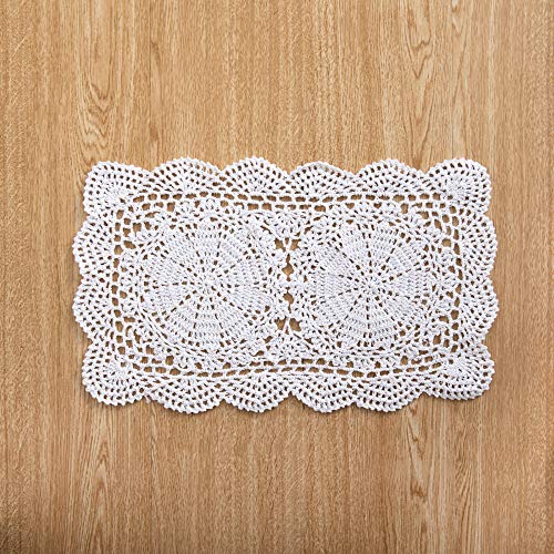 Eiyye 2-Pieces Handmade Cotton Crochet Doilies Rectangle Lace Table Crochet Placemats 10.6X16.9 Inch (White) #TOP7