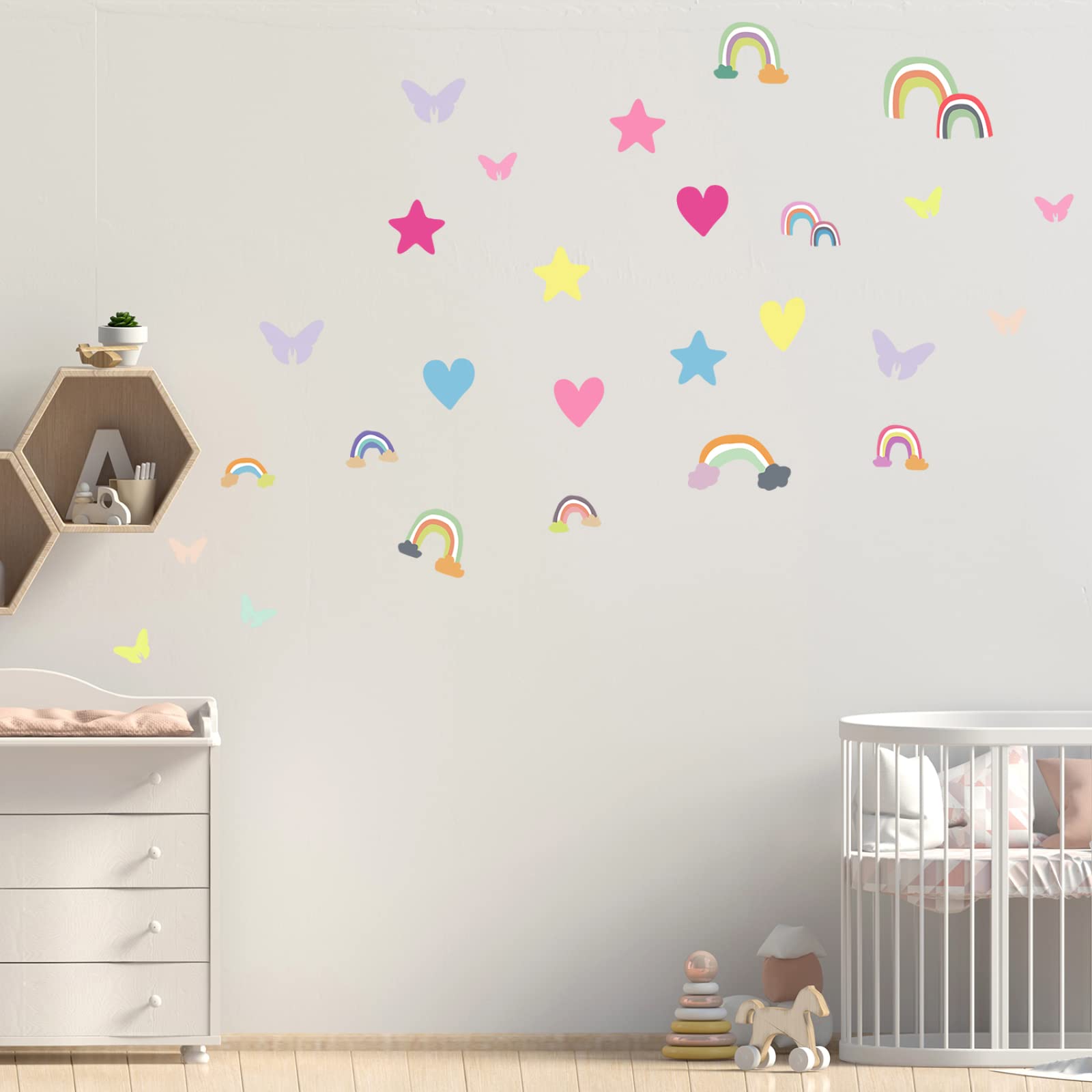 Adesivi Murali Farfalla Arcobaleno Viola Adesivi da Parete Stelle Fluorescenti Adesive Soffitto Adesivi Murali Bambini Stelline Luminose per Cameretta Soggiorno Decorazioni 4 Pezzi