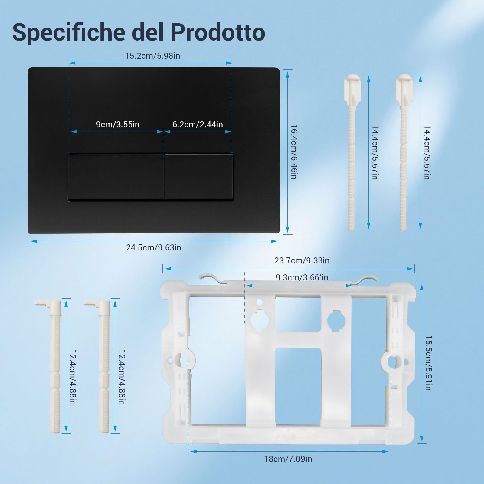 Mendorio Placca di Comando WC, Compatibile con Geberit Sigma, UP300 e UP320, Piastra Doppio Scarico, Dimensioni 243×163 mm, Completa di Set di Leve di Scarico e Telaio di Montaggio (Nero).
