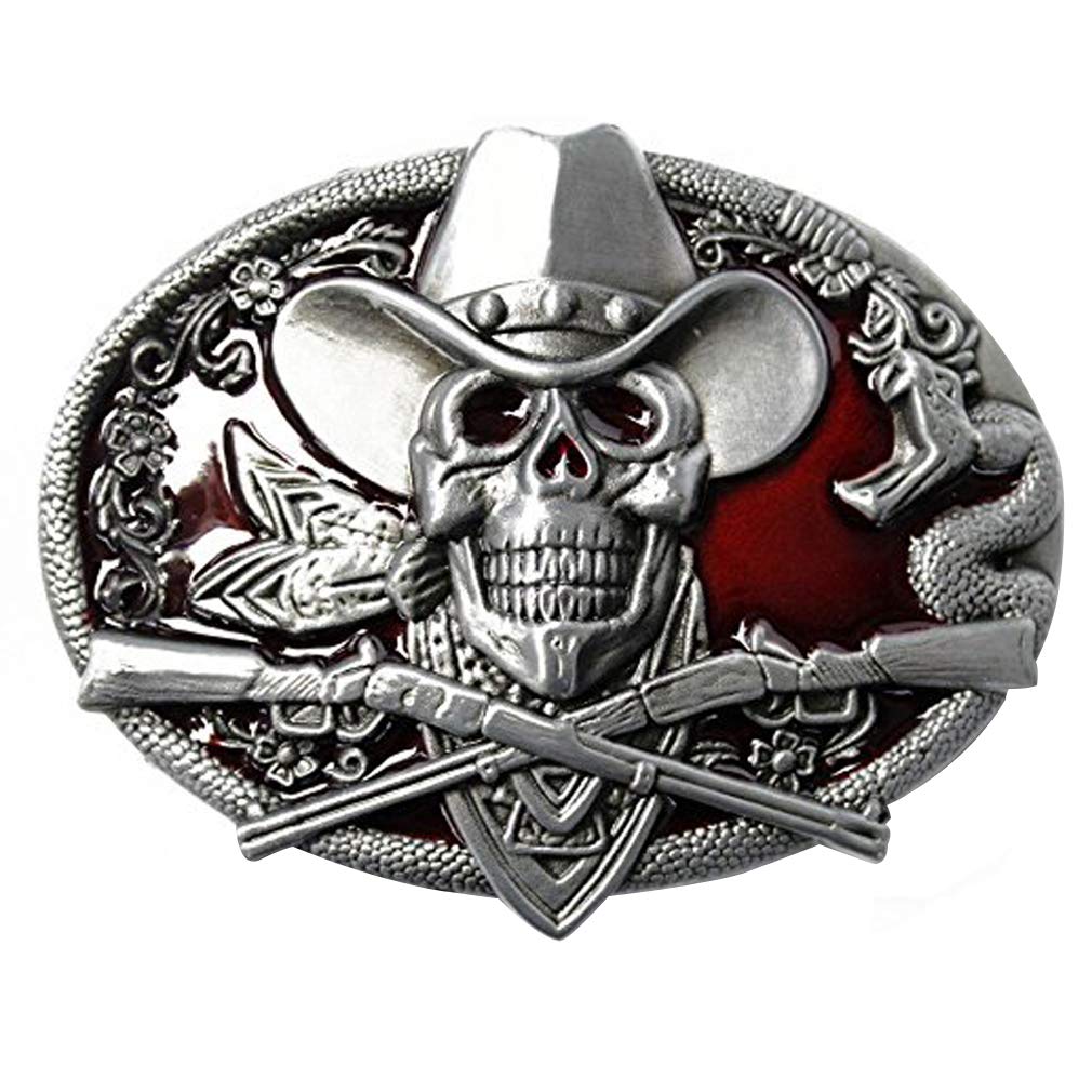 LKMY Metal Skull Belt Buckle, Red, Vintage Western Style for Men and Women