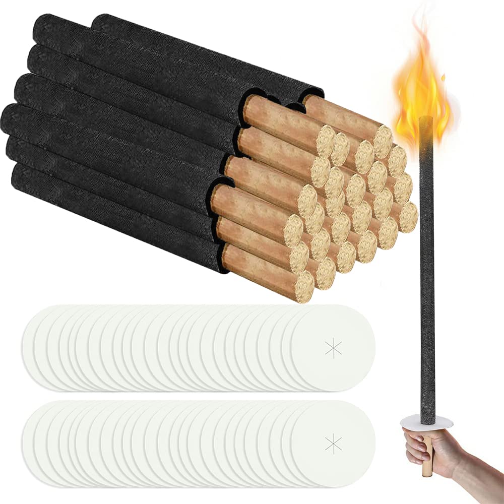 Antorchas de cera 150 piezas, tiempo de combustión 100 min, antorchas de jardín para el exterior hechas de cera natural, con protección para las manos, para niños noche excursión