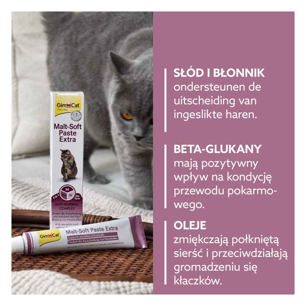 GimCat Pasta Malt-Soft Extra - Przekąska dla kotów Anti-Hairball wspomaga wydalanie kul włosowych - 1 tubka (1 x 100 g)