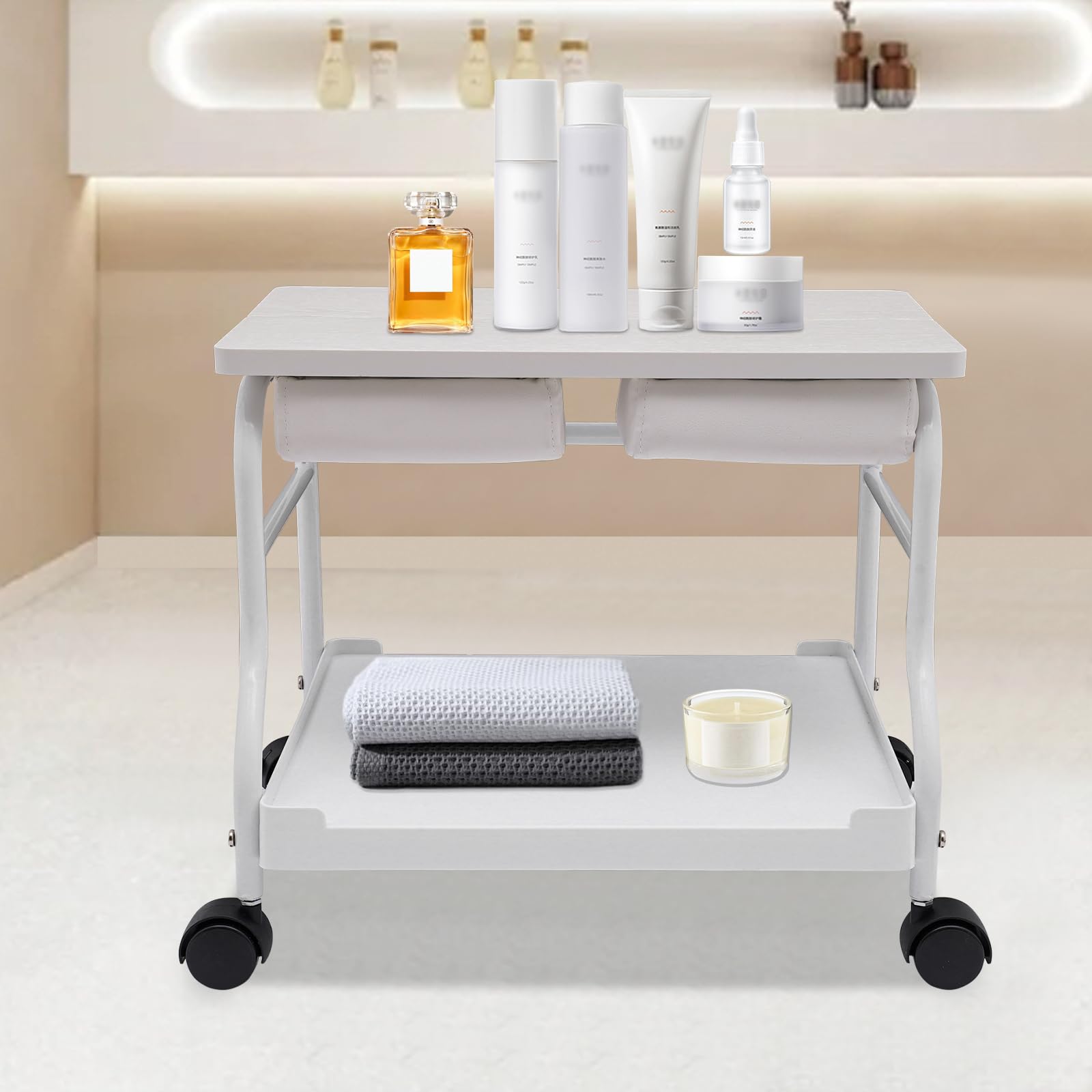 Wanna na stopy do kąpieli bąbelkowej, wózek do pielęgnacji stóp i pedicure, z wózkiem i funkcją masażu, nadaje się do domu i salonów piękności z regulacją wysokości (biała)