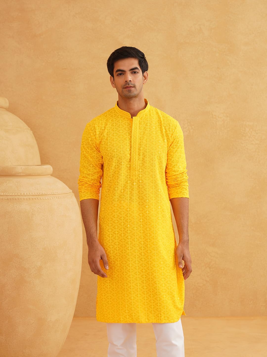 Sojanya (Since 1958 Men'S Ethnic Motifs Embroidered Sequinned Cotton Long Kurta
