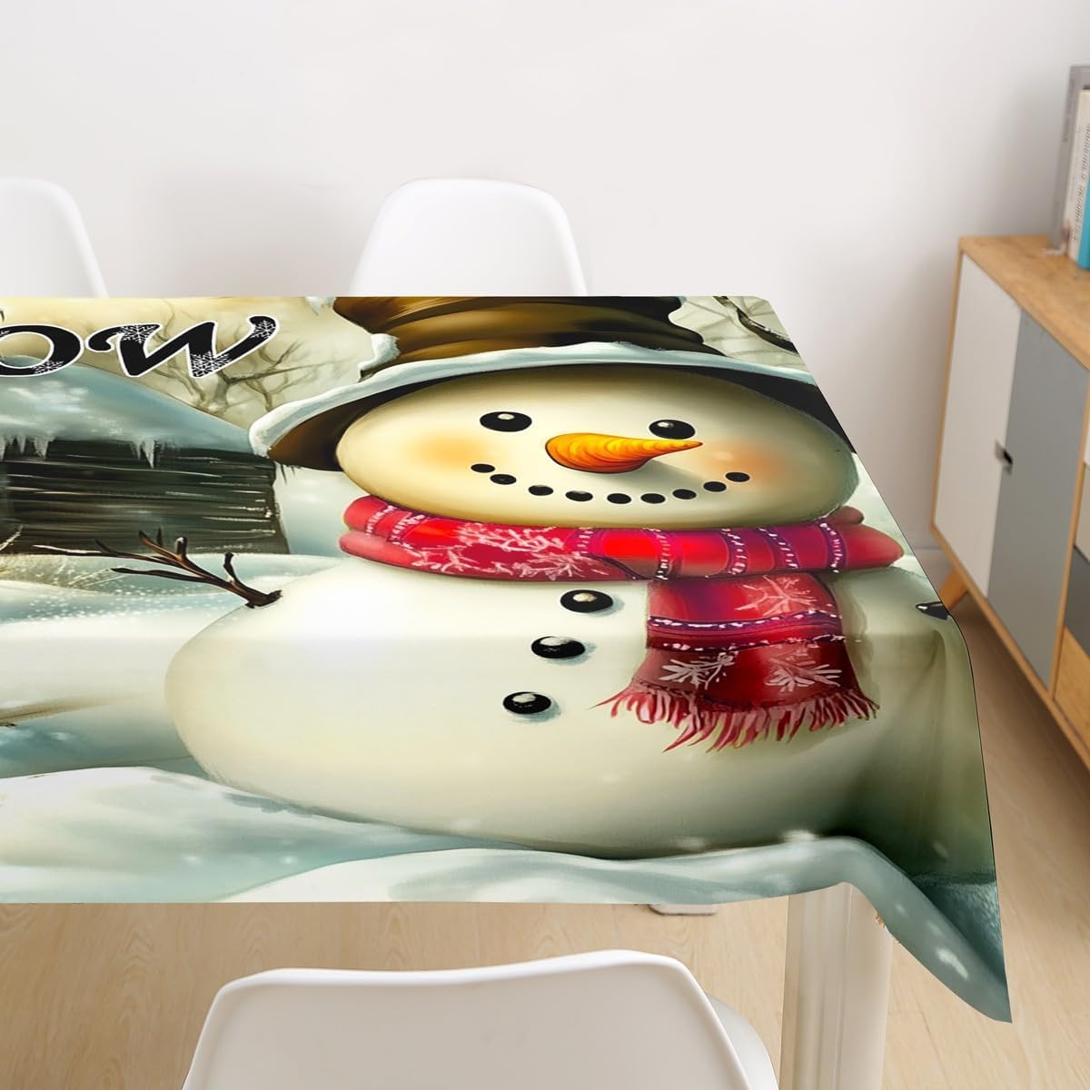 Tovaglia Antimacchia Rettangolare Simpatico Pupazzo di Neve, Tovaglie da Tavolo Impermeabile Poliestere Inverno 3D, per Natalizia Cucina Feste Giardino, 200x200 cm A/B2976