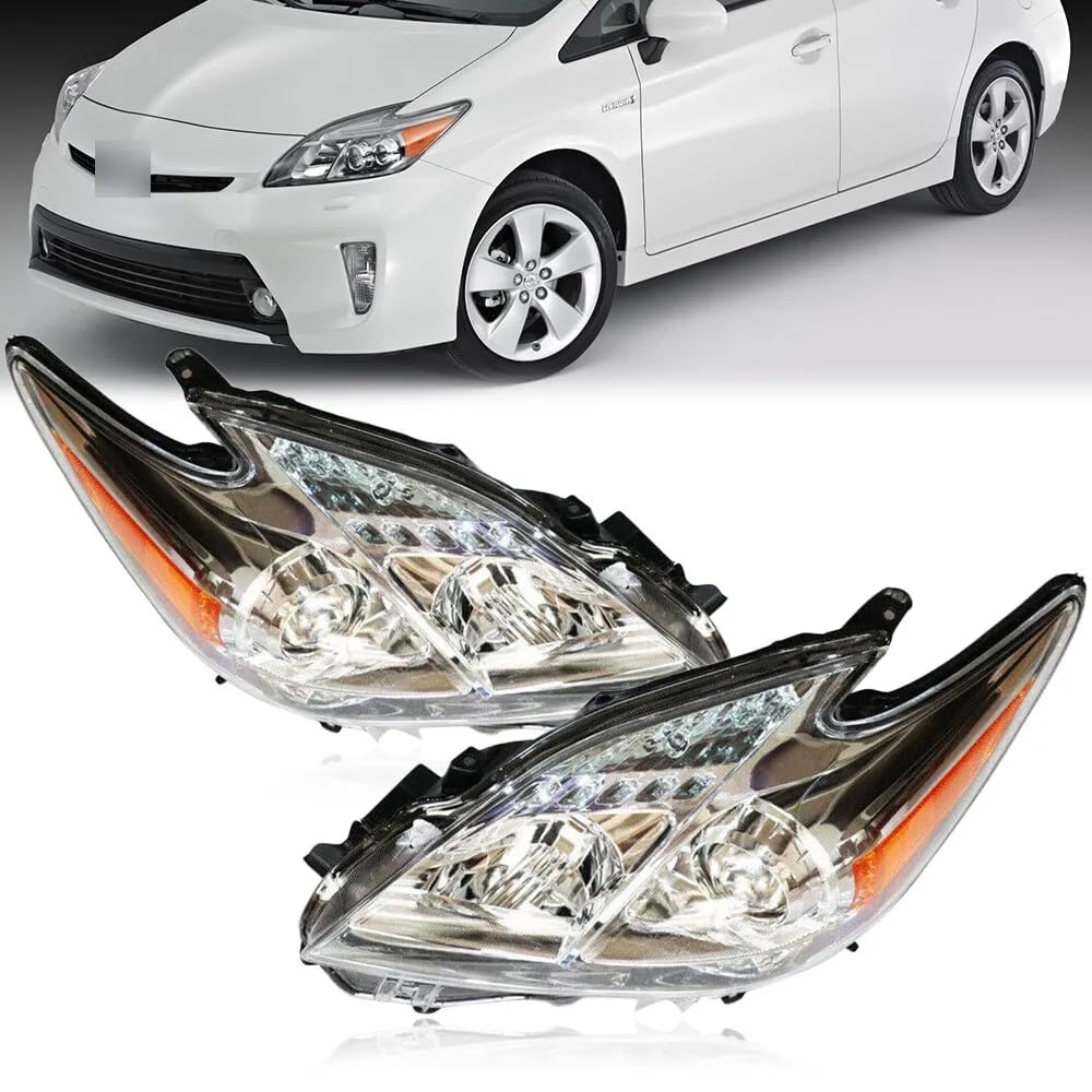 for Prius 2010 2011 Headlight Pair Chrome Housing Clear Lens Halogen 8113047211