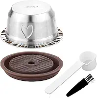Cápsulas reutilizáveis para máquina Nespresso Vertuo, conjunto de cápsulas de café recarregáveis de aço inoxidável de 230 ml com 1 tampa de silicone, 1 colher, 1 escova de acessórios de café para
