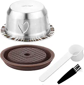 Cápsulas reutilizáveis para máquina Nespresso Vertuo, conjunto de cápsulas de café recarregáveis de aço inoxidável de 230 ml com 1 tampa de silicone, 1 colher, 1 escova de acessórios de café para