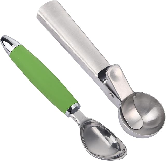 Parthan Ice Cream Scooper with Trigger - Stainless Steel Ice Cream Scoop for Making Ice Cream Balls.(green)