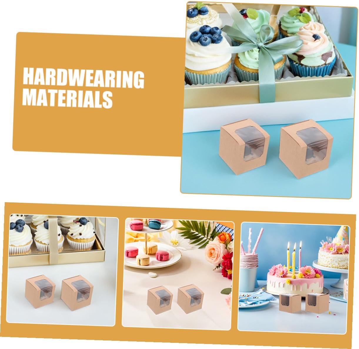 40pcs Kraft Cupcake Boxes with Inserts and Window Lids Individual Cupcake Containers Portable Mini Carrier for Weddings Birthdays and Showers