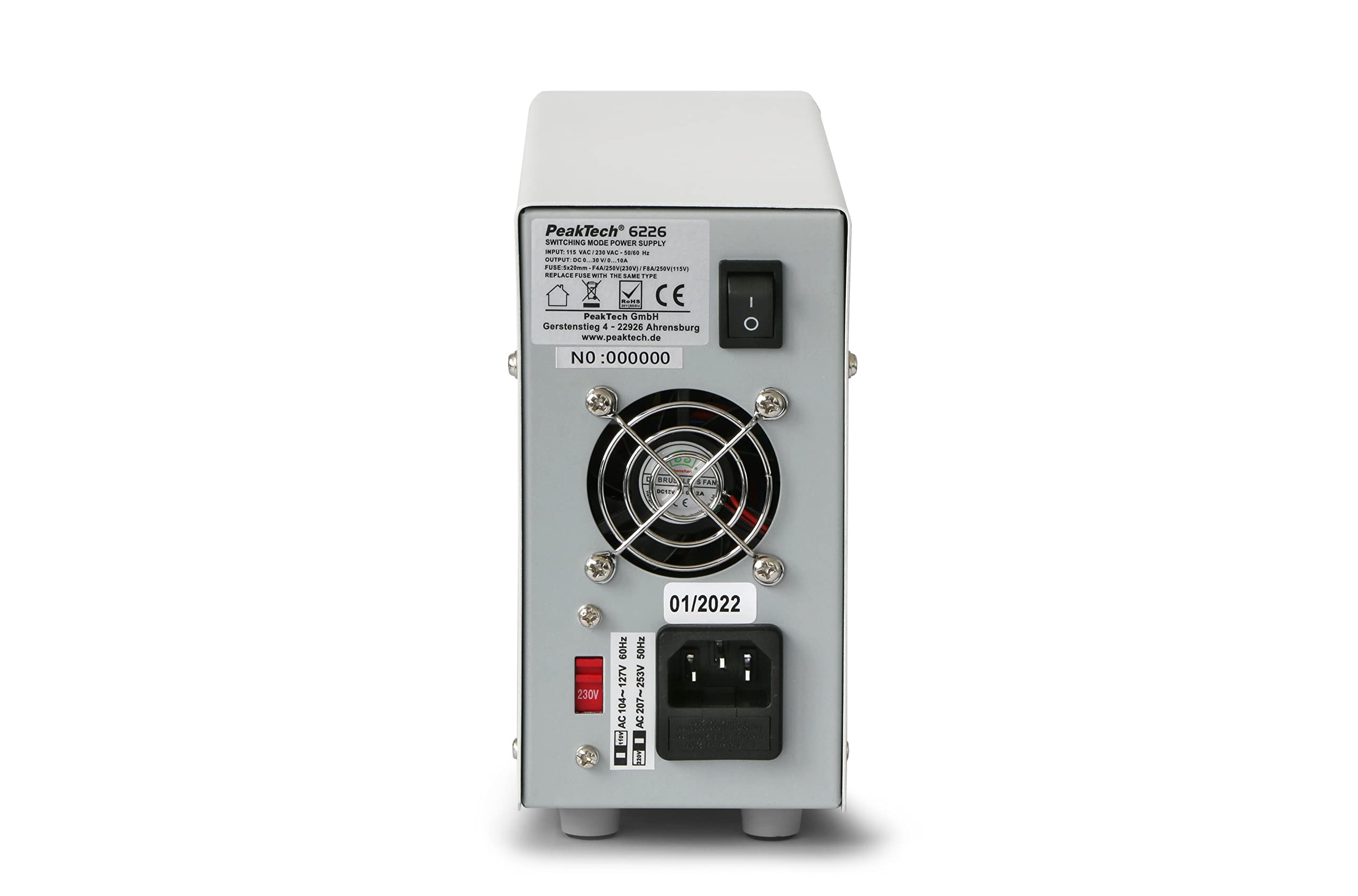 PeakTech P 6226 – Labornetzteil 0-30V/ 0-10A, Regelbar, Labornetzgerät DC mit Blauer 4-Stelliger Anzeige, Stabilisiertes Schaltnetzteil, Überlast- und Kurzschlussfest, schmale Bauform