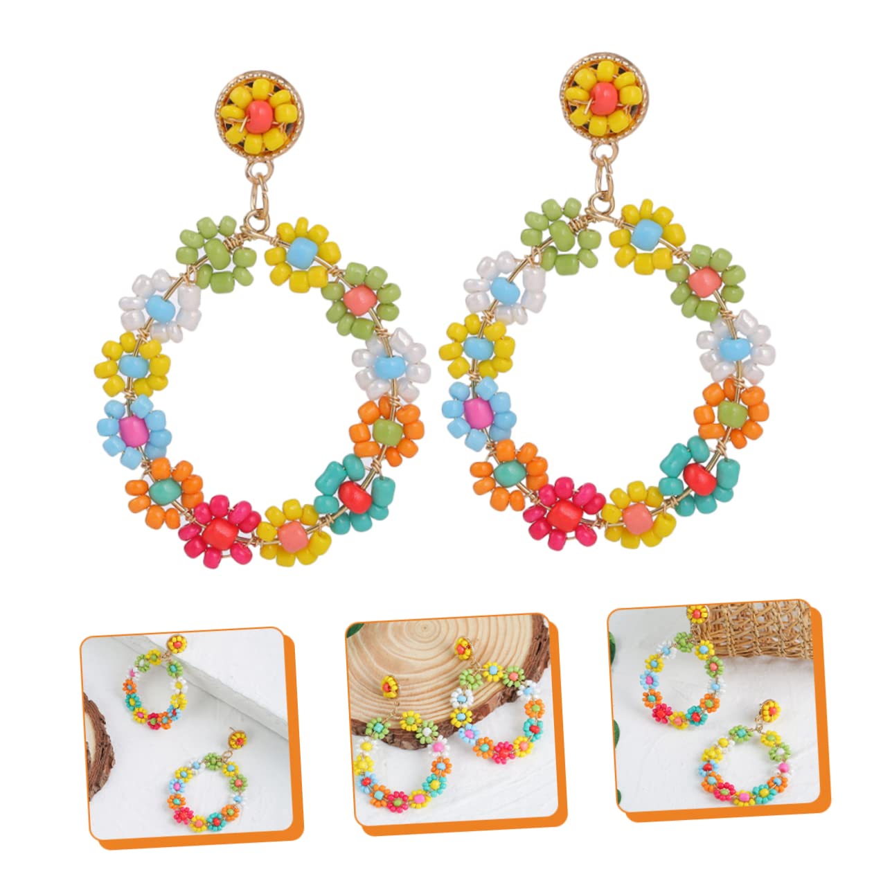 SHERCHPRY Pendientes De Cuentas De Flores Pendientes Para Aretes Con Motivo De Flores Pendientes De Poste Para Pendientes De Puños Para Cuentas De Vidrio