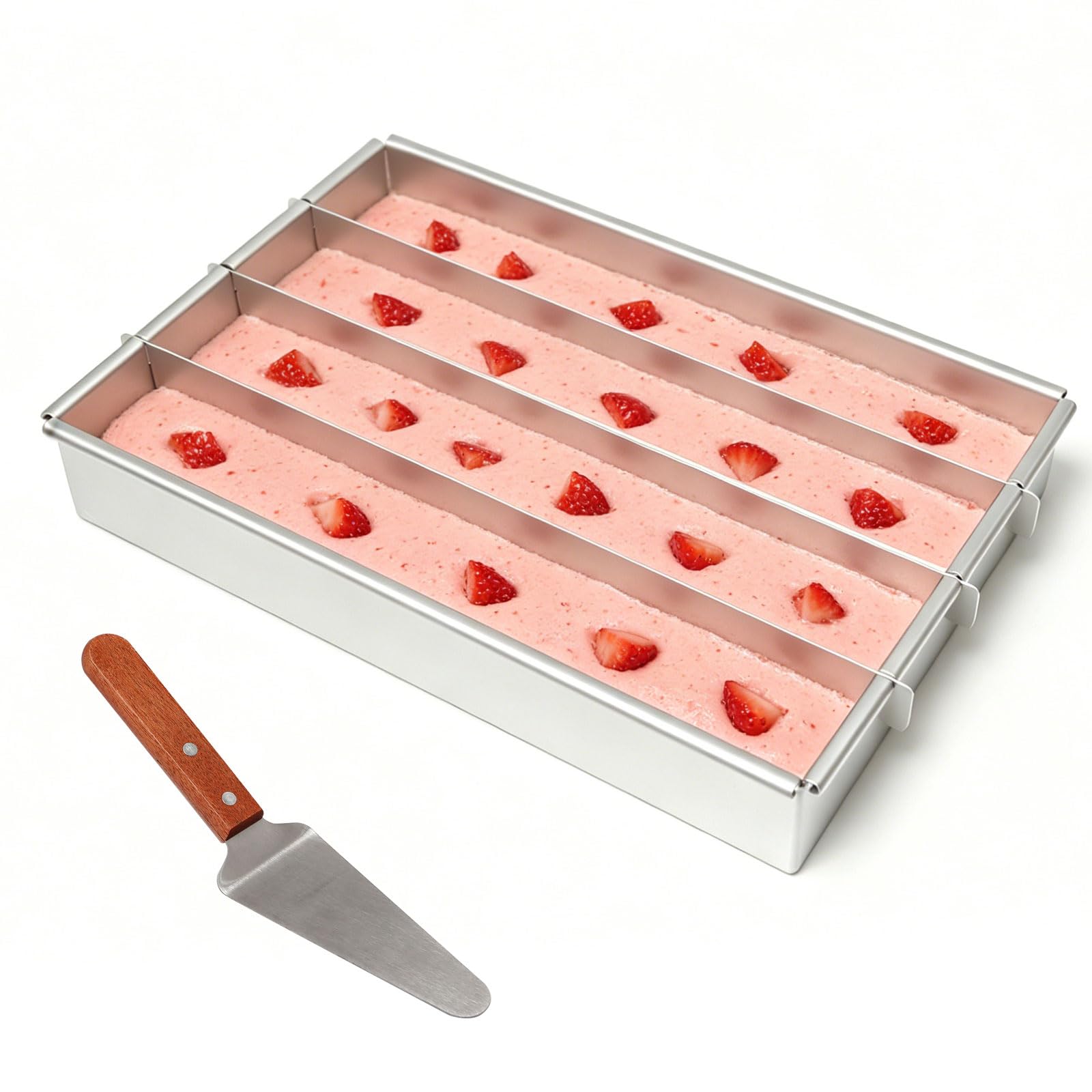 Teglia da Forno Rettangolare Regolabile in lega di Alluminio | per la Preparazione di Toast Pane Torte a strati,30×20×5.2cm,con 4 Scomparti,Stampo per Tiramisù,Teglia Forno Rettangolare