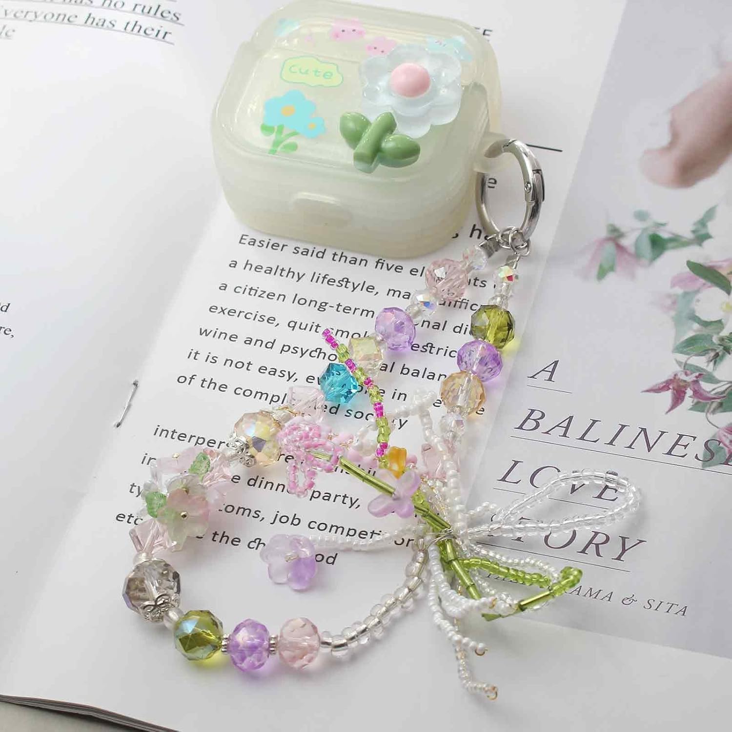 Phone Charm Wrist Strap with Diamond Inlay, Strawberry Bow & Crystal Flower Design for iPhone, Kindle, Camera, Pink Purple Green Key Wristlet, Lanyard for womens keychain wristlet - Image 4