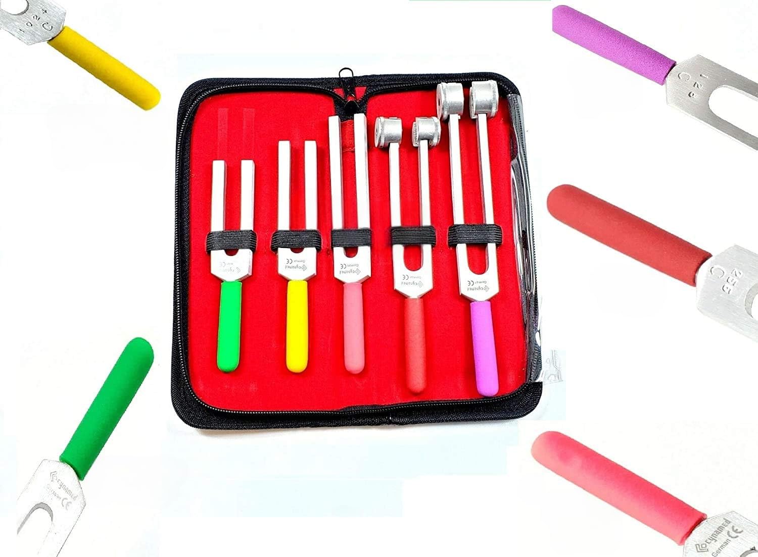 Tuning Fork Set of 5 Colored Premium Diagnostic Neurological Instruments (Cynamed)