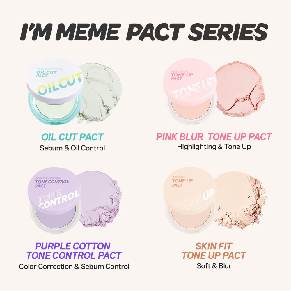 I'M MEME Compact - Tone-up Pact | Korean Pressed Setting Powder for Pink Blur Effect, with Calamine, Makeup Powder, Translucent Compact, Finishing Powder, Oil Control Face, Teen Girl Gifts, 0.35 Oz