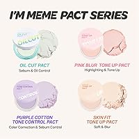 Vista 8 de I'M MEME Compact - Tone-up Pact Polvo de ajuste presionado coreano para efecto de desenfoque rosa, con calamina, base de maquillaje en polvo