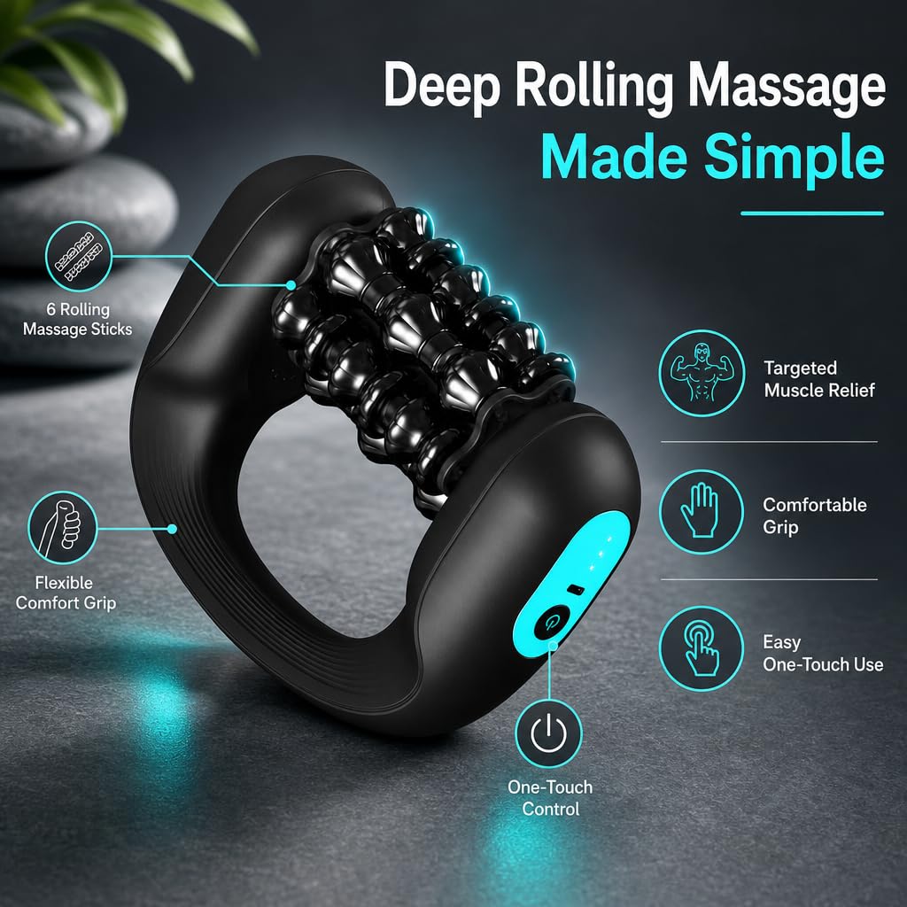 Masajeador Eléctrico de Mano con Rodillo - Rodillo Masajeador Anticelulítico, 3 Niveles de Intensidad, Masaje Profundo Piernas y Cuerpo (Gris)