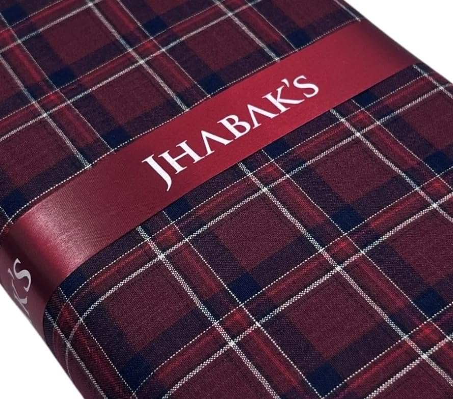 Image of JHABAK'S Cotton Blend Unstitched Checkered Fabric for Men - 2.35m Shirt Piece / 3m Kurta Piece - Width 36 Inches