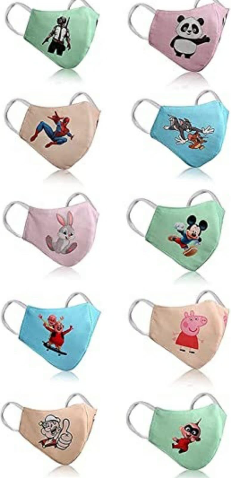 Cartoon Design Cotton Reusable & Washable Cloth Mask For Kids Girls Unisex Child (Multicolored) - Pack of 10-image-15