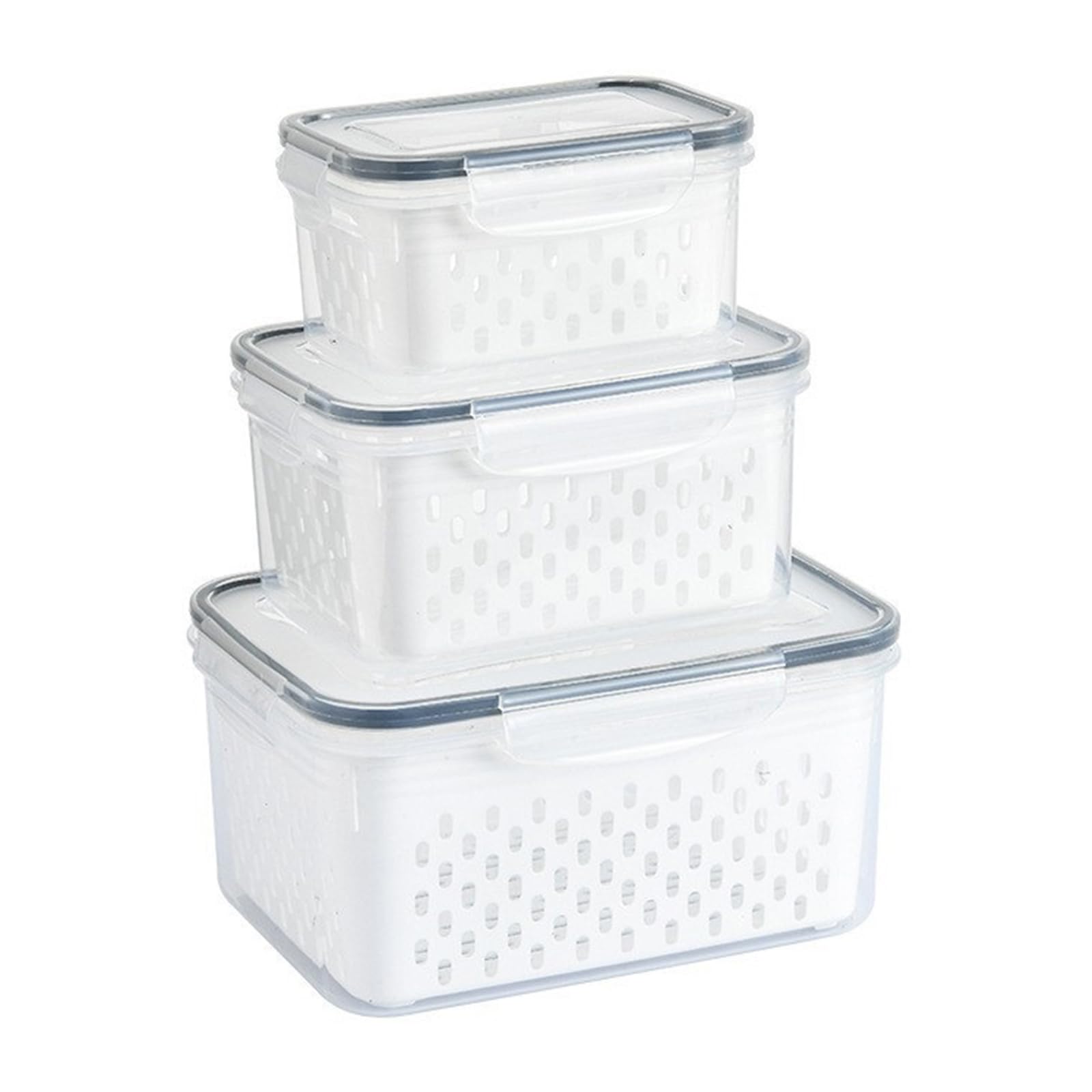 3 Pack Fridge Food Storage Container with Removable Colander Fruit Containers Leakproof Stackable for Lettuce Meal Prep