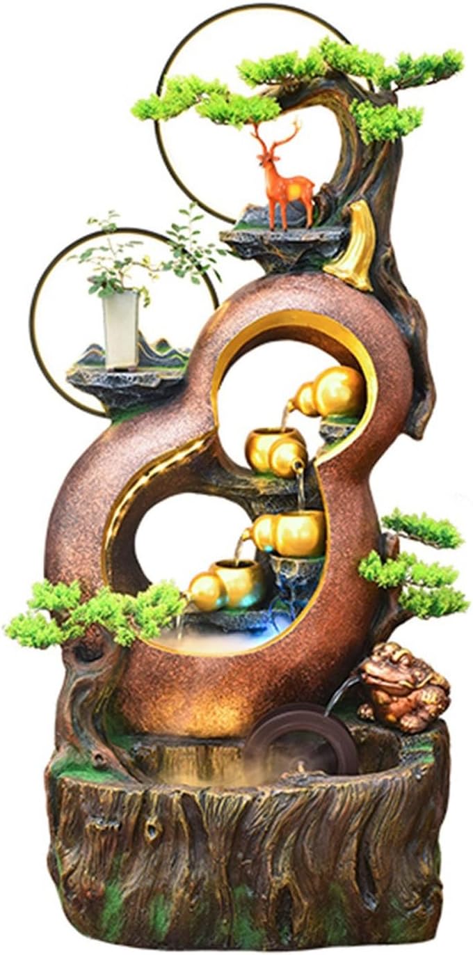 GRFIT Floor Water Fountain Water Fountain with LED Lights and Simulated Greenery, Water Floor Standing Fountains in The Form of a Gourd Floor Fountain (Color : B, Size : L), YANLI2233-1988