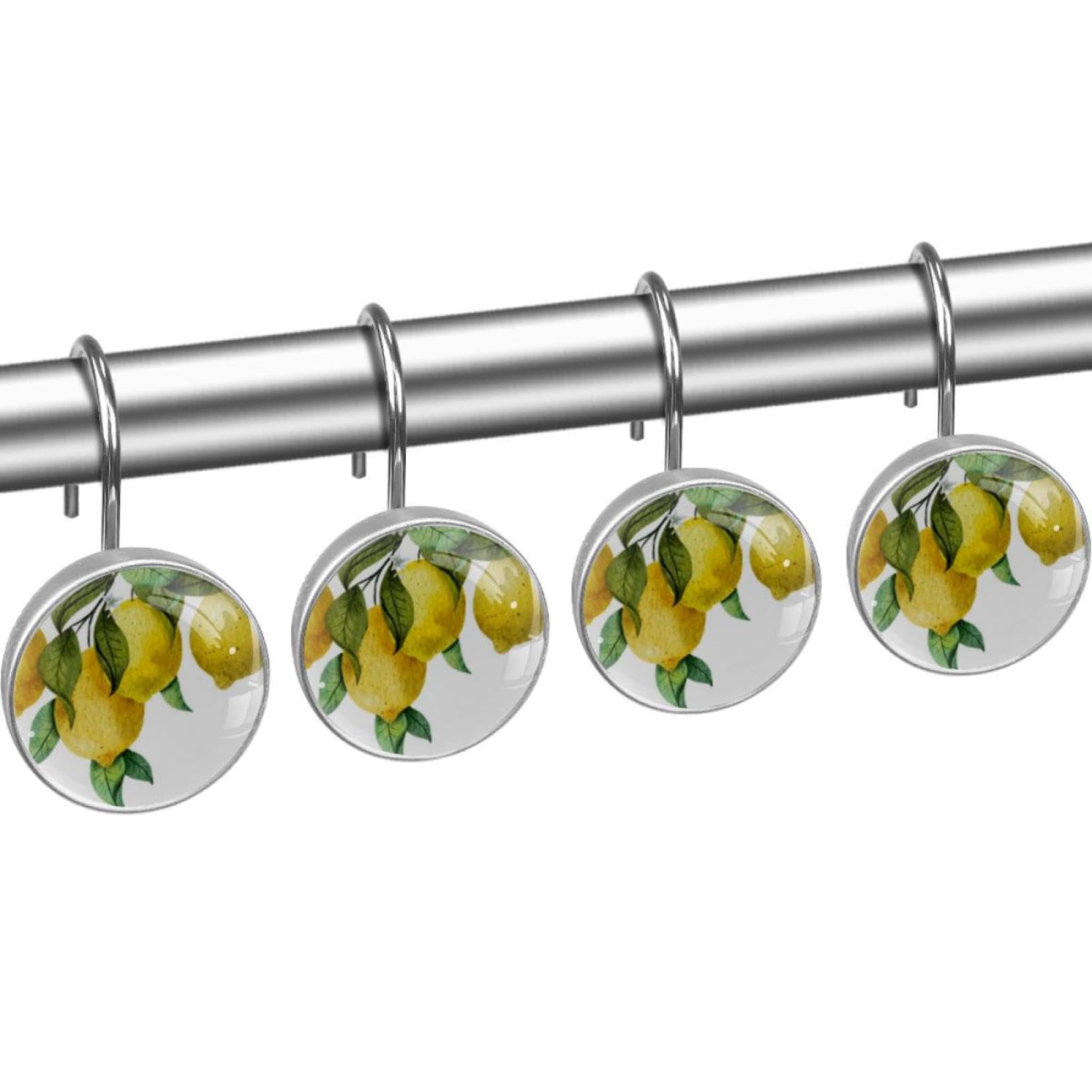 Yellow Summer Lemon Decorative Shower Curtain Hooks Rings Set of 12 Hooks for Shower Curtain Rustproof Curtain Rings for Bathroom, 1.45x1.45 in/3.7x3.7cm