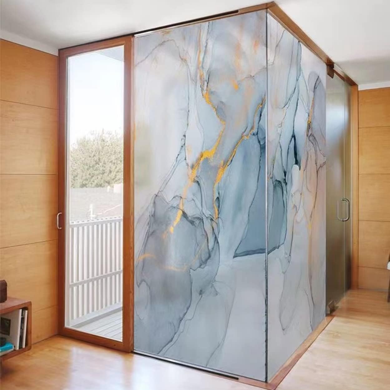 Privacy Window Film Static Cling No Glue Marble Stained Glass Coverings Sticker for Home Bathroom Living Room (35.4'' x 78.6'' (90 x 200 cm)), Multicolor
