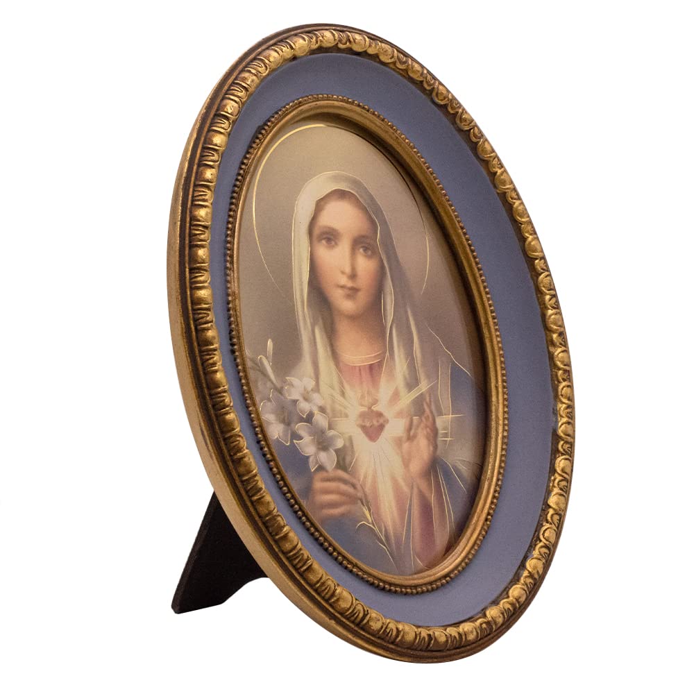 Amazon.com: Religious Art in Oval Gold-Tone and Blue Frame | Set 