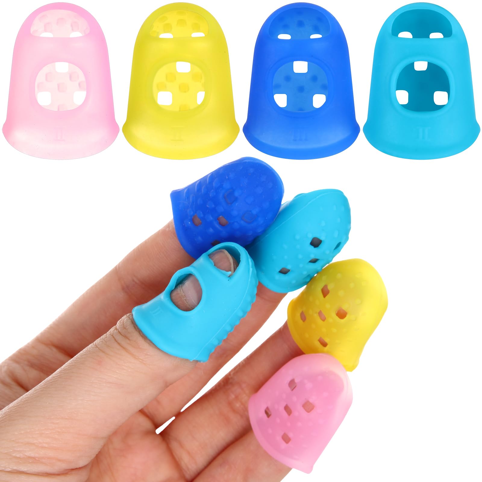 Outus 24 Pieces Rubber Fingers Tips Guard with 3 Sizes (S/M/L) Finger Protector Covers Caps for Paperwork, Cutting, Wax Carving, Guitar Playing and