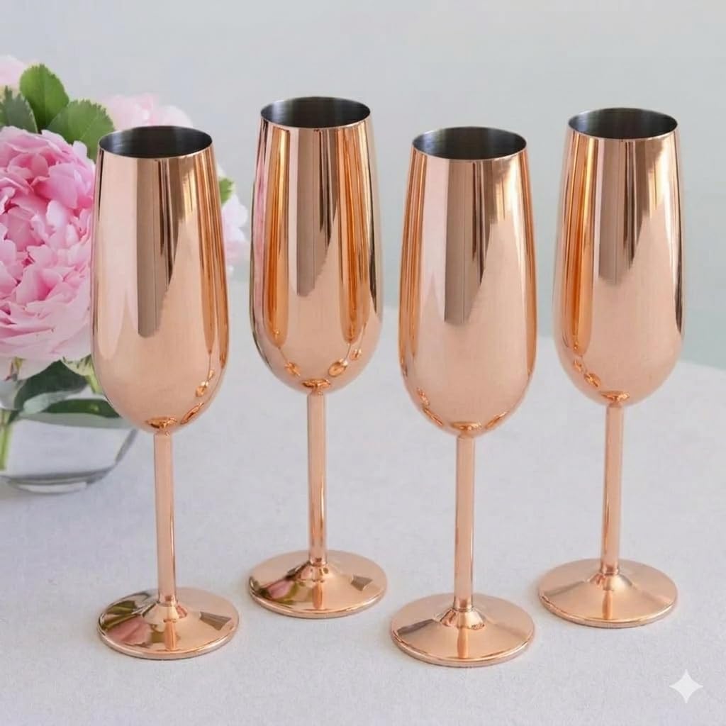 Champagne Flute Wine Glass Stainless Steel Goblets 250 ml