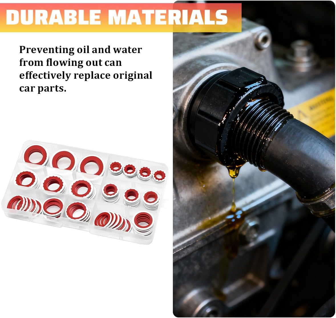 85PCS Car A/C Gasket Kit, Rubber Vehicle Air Conditioning Sealing O-Ring Assortment Set, Automotive A/C System Compressor Seal Gasket Washer Replacement, Universal for Vehicles (Red)