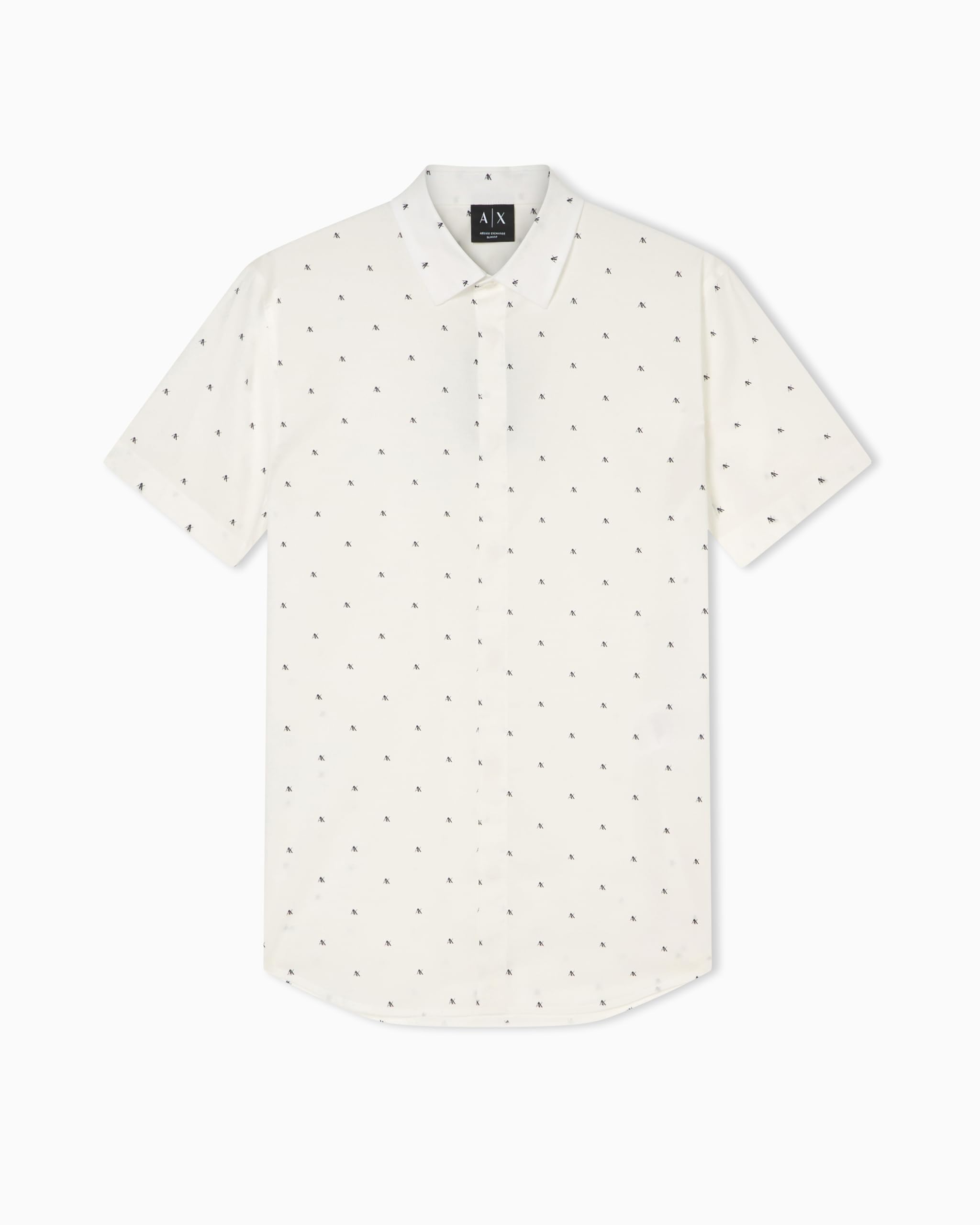 Armani Exchange All Over Print Slim Fit Short Sleeve Shirt, Off White, Size L, Men