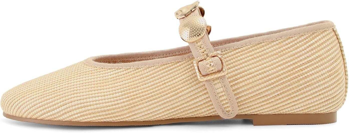 DOEYG Studded Ballet Flats Shoes for Women Round Toe Mary Jane Flats Buckle Strap Dressy Comfortable Casual Ballerina Shoes