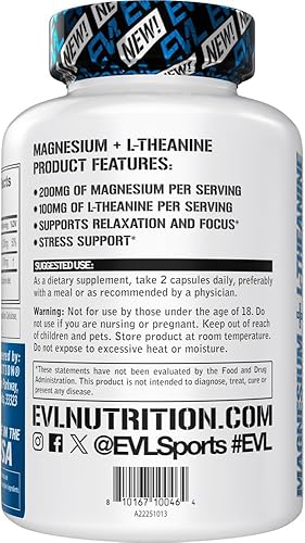 Miniatura 3 de Evlution Nutrition Magnesio + L-teanina Relajación natural y apoyo de enfoque 200 mg de magnesio + 100 mg de L-teanina Vegano y sin OMG