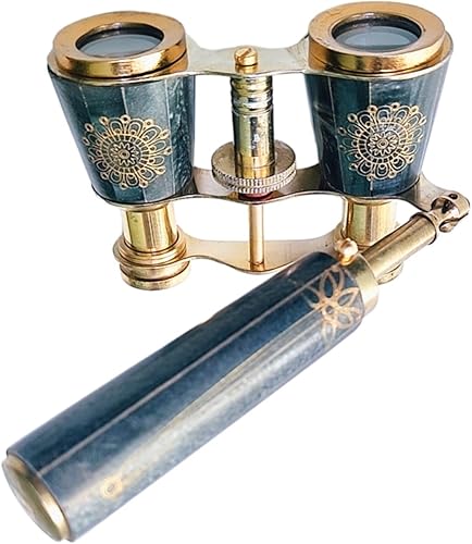 Mother of Pearl White Ship Binoculares de teatro de 3 x 25 pulgadas, mini binocular compacto con asa para adultos, mujeres, amantes, padres y amigos