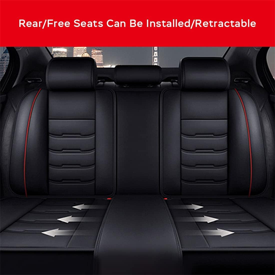 OTCPP Auto Sitzbezüge Set für Ford Kuga III 2019 2020 2021 2022 2023, Leder Autositzbezüge, Vorne Und Hinten Wasserdicht Auto Schonbezüge, Full Set Sitzbez Sitzschoner Zubehör,E Black+red