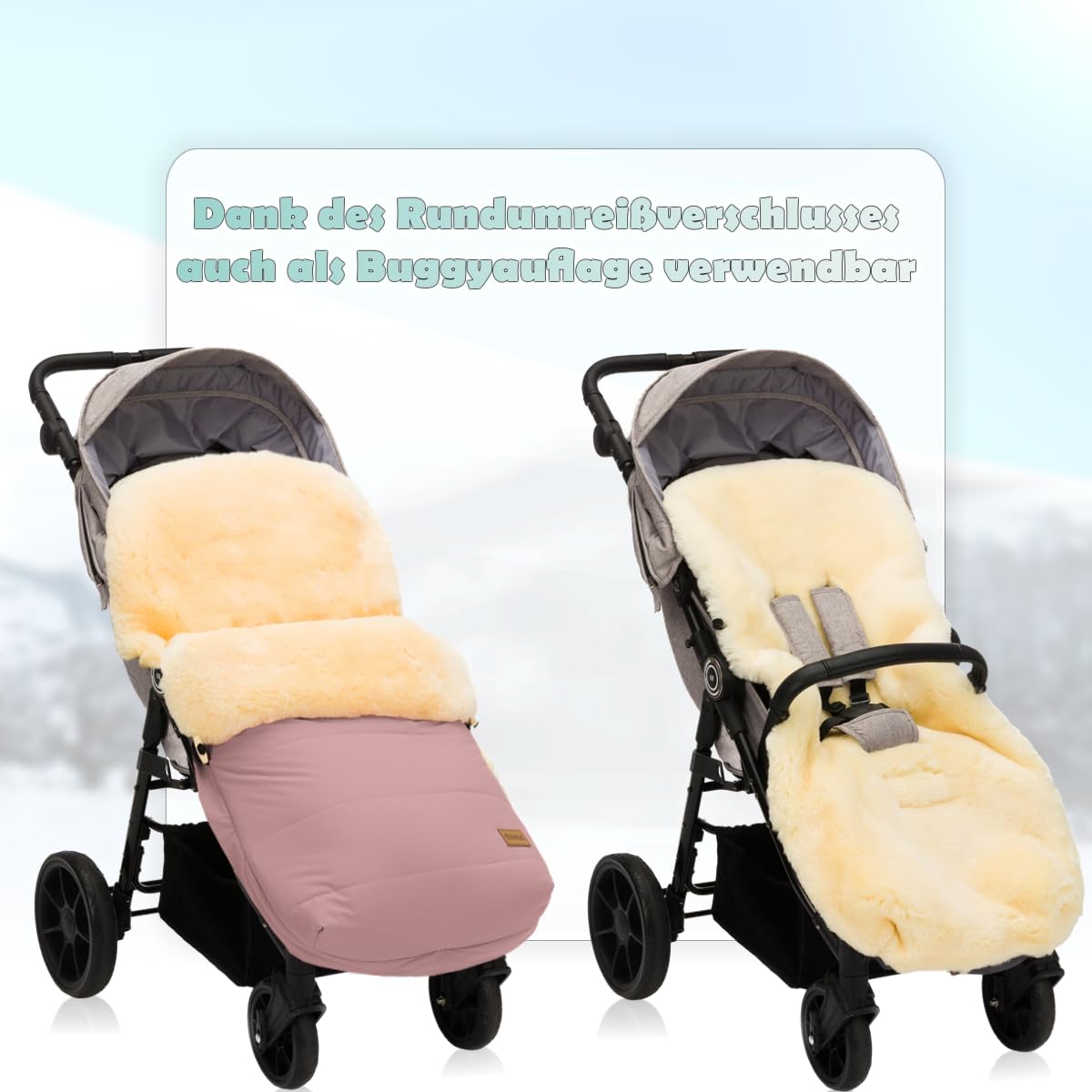 Fillikid Winterfußsack Lammfellfußsack für Kinderwagen Buggy Jogger Rosa