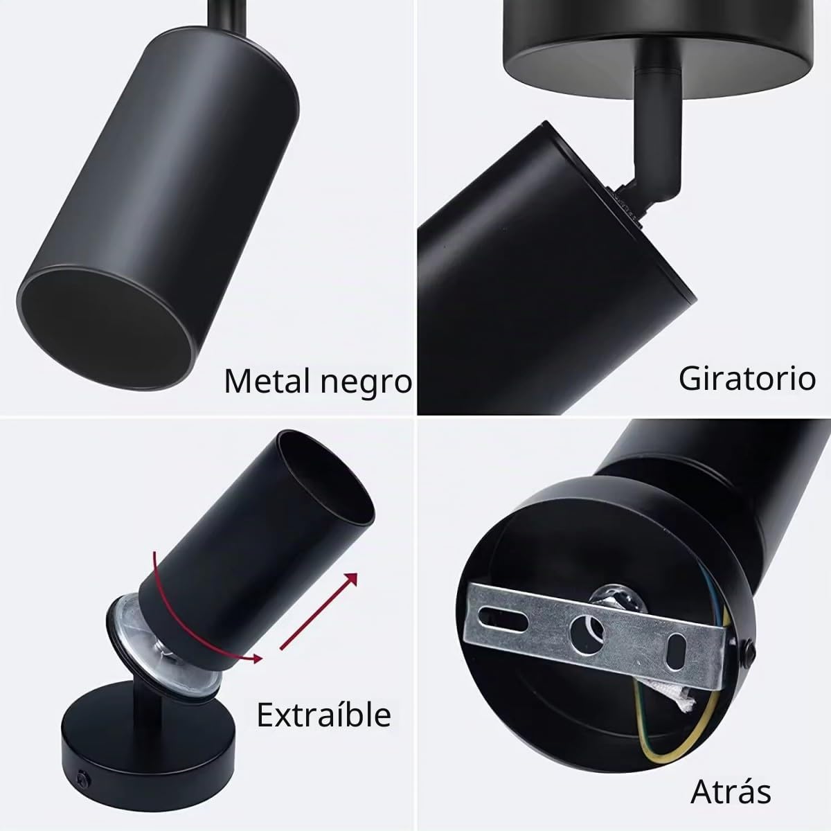 Jandei - Pack x2 Aplique Foco Giratorio y Ajustable para Techo o Pared. Orientable Perfecto para Cocina, Dormitorio, Sala...Bombilla GU10 No Incluida. (Negro)