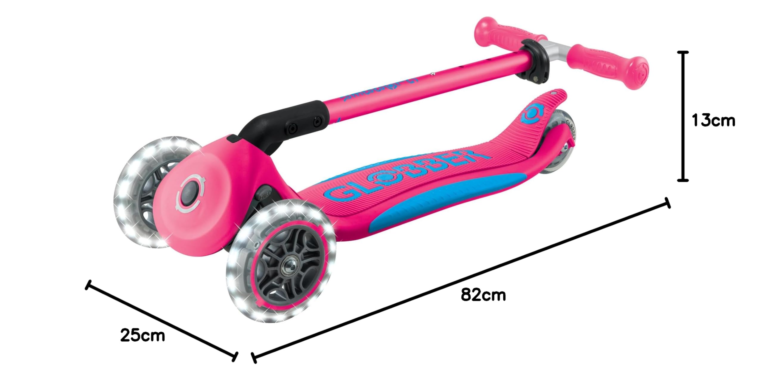 GLOBBER Primo Foldable Plus Lights Roller – Monopattino per bambini dai 3 anni in su, monopattino 120/80 mm, ABEC 5, 3 ruote con ruote LED, regolabile in altezza