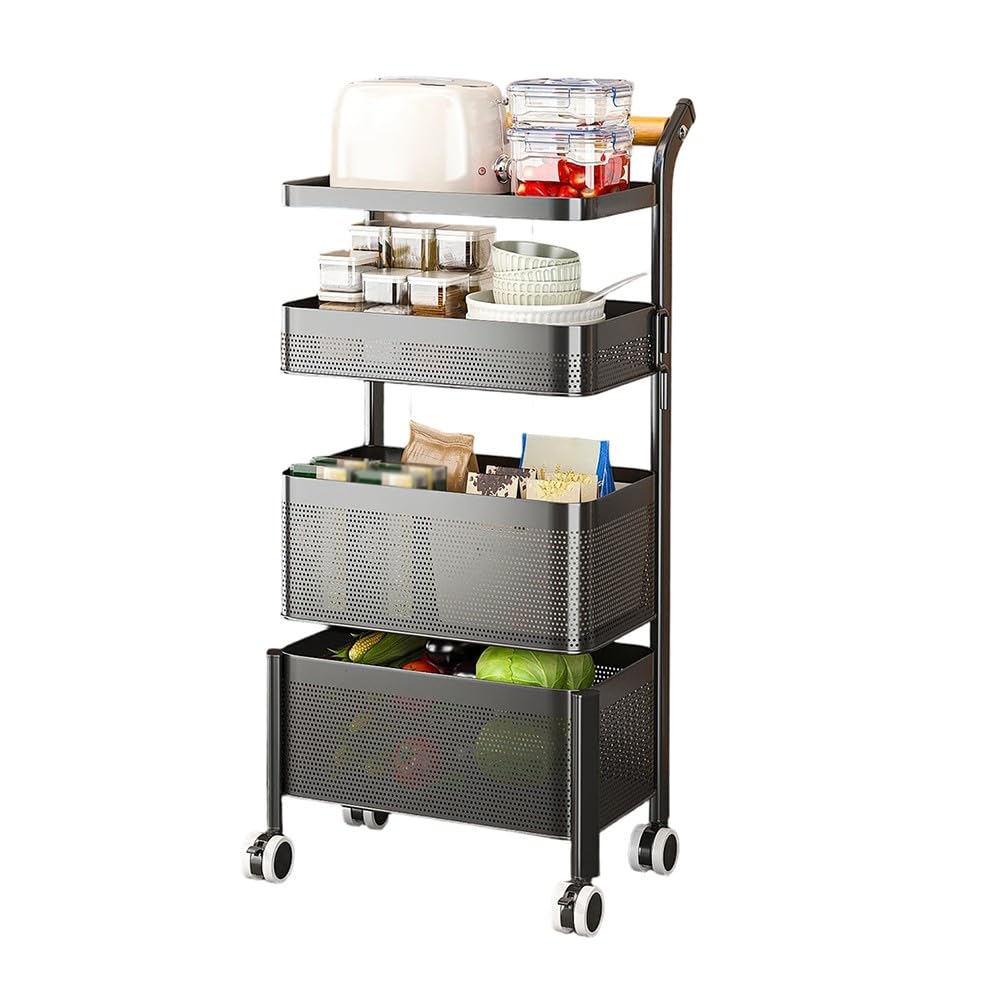 Carrello portaoggetti sottile con ruote bloccabili, scaffale stretto in metallo per cucina, bagno, lavanderia, scaffale mobile a 3 ripiani, nero