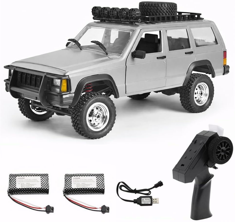 RC Rock Crawler, 1:12 Scale Remote Control Car, 2.4Ghz 4WD Off Road RC Truck, All Terrains Climbing Vehicle, RC Car Gifts for Adults, Include 2 Batteries (Silver)